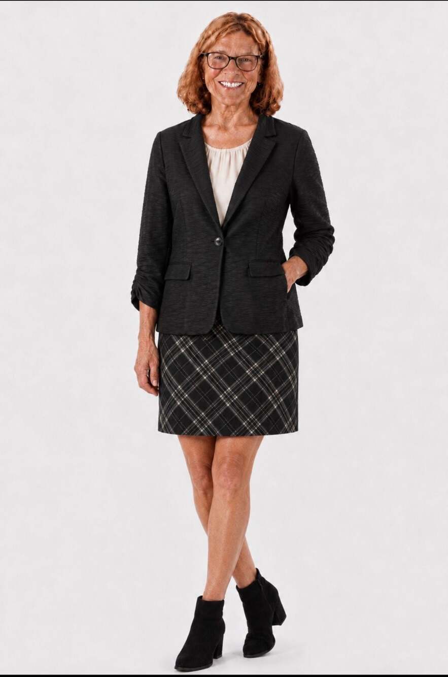 Chico's Black Textured Ruched-Sleeve Blazer Jacket